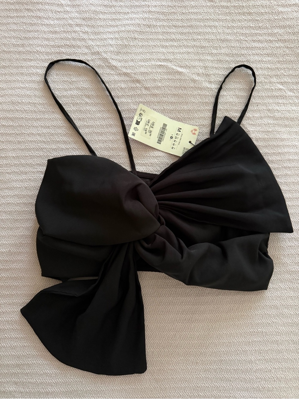 Zara Black Bow-Front Spaghetti Strap Crop Top